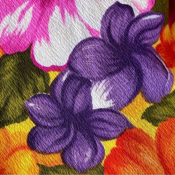 VTG Hawaiian Togs Barkcloth Tiki Mini Dress Bright Colorful Hibiscus Plumeria XS - Picture 12 of 16